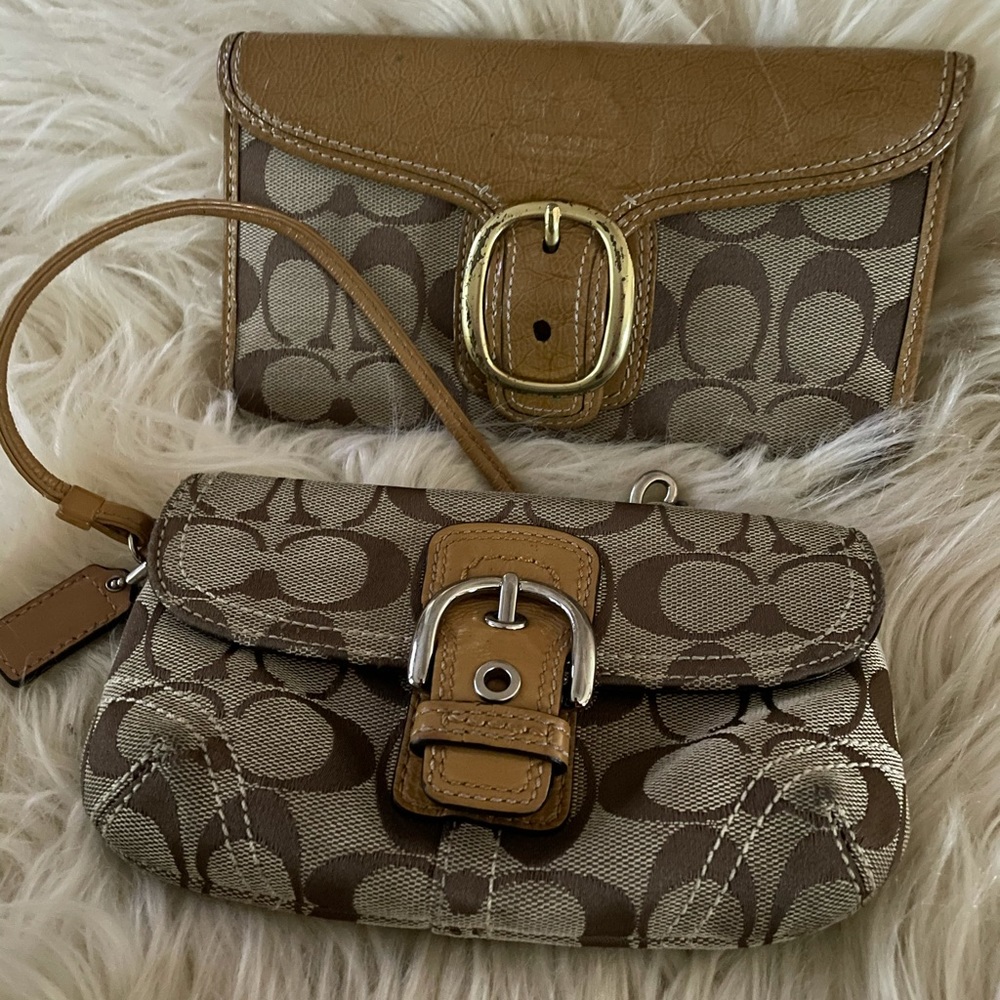 Coach Brown and Tan Signature Wallet Only